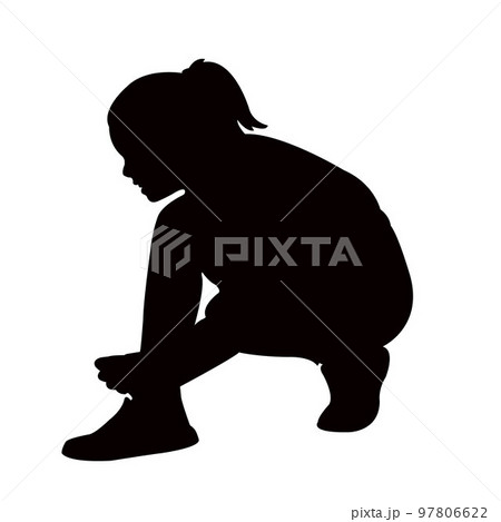 a girl tieing shoe, silhouette vector a girl tieing shoe, silhouette vector 97806622