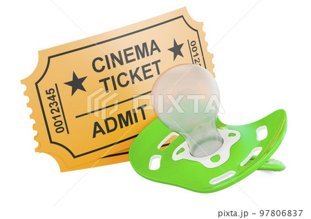 Baby pacifier with cinema tickets, 3D rendering 97806837