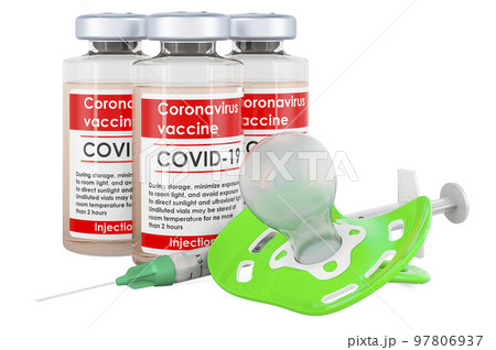Vaccine with baby dummy. Baby vaccination, concept. 3D rendering 97806937
