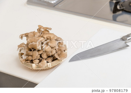 【細かくしたマイタケを笊に盛る】 【細かくしたマイタケを笊に盛る】 97808179