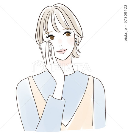 コットンでスキンケア 笑顔の女性 コットンでスキンケア 笑顔の女性 97809422