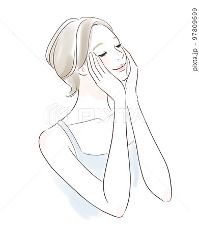 スキンケア　うっとりして目を閉じる笑顔の女性 97809699