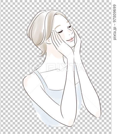 スキンケア　うっとりして目を閉じる笑顔の女性 97809699