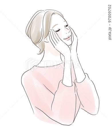 スキンケア うっとりして目を閉じる笑顔の女性 スキンケア うっとりして目を閉じる笑顔の女性 97809702