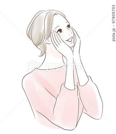スキンケア　うっとりして微笑む笑顔の女性 97809703