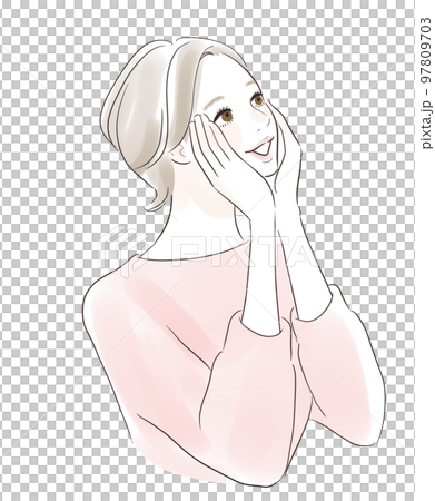 スキンケア　うっとりして微笑む笑顔の女性 97809703