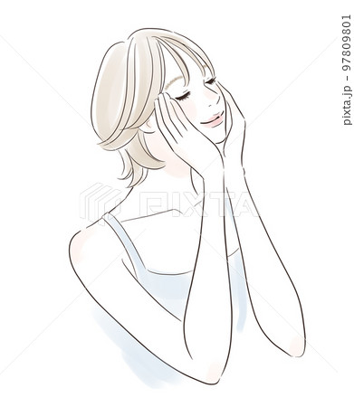 スキンケア うっとりして目を閉じる笑顔の女性 スキンケア うっとりして目を閉じる笑顔の女性 97809801