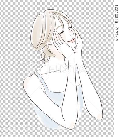 スキンケア うっとりして目を閉じる笑顔の女性 スキンケア うっとりして目を閉じる笑顔の女性 97809801