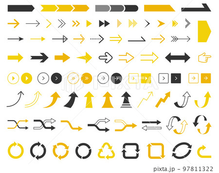 シンプル矢印アイコンセット_黄色・オレンジ・黒 シンプル矢印アイコンセット_黄色・オレンジ・黒 97811322