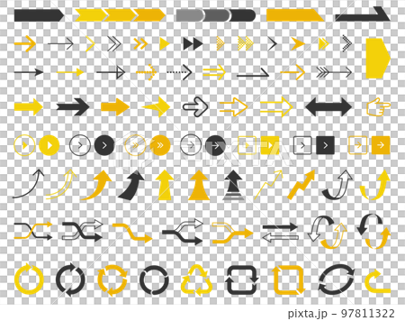 シンプル矢印アイコンセット_黄色・オレンジ・黒 シンプル矢印アイコンセット_黄色・オレンジ・黒 97811322