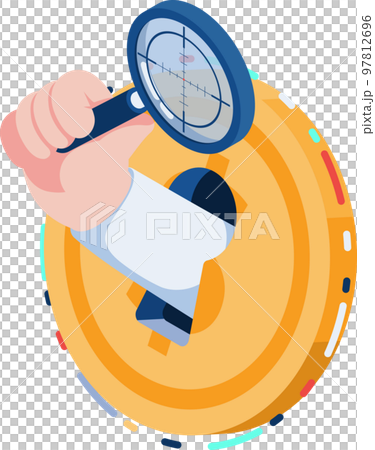 Magnifying Glass And Coin Illustration PNG Images