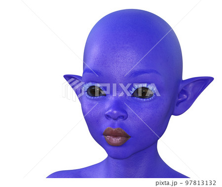 3d render. Portrait of a blue elf on a white background.  97813132
