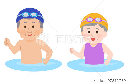 水中ウォーキングをする元気な高齢者 上半身 イラスト 水中ウォーキングをする元気な高齢者 上半身 イラスト 97813729