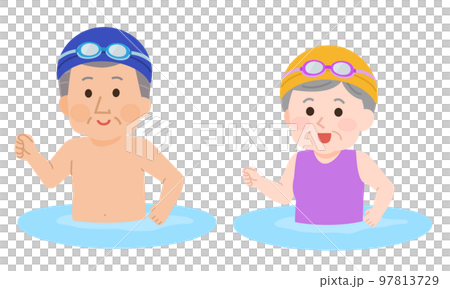 Energetic elderly walking in the water upper body illustration 97813729