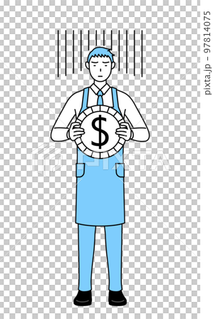 美元匯率損失和貶值的形象，一個穿著圍裙的男人 97814075