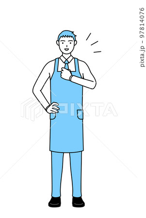 胸を叩くエプロンを着た男性 97814076
