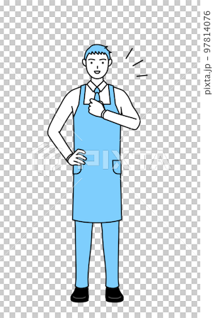 胸を叩くエプロンを着た男性 97814076