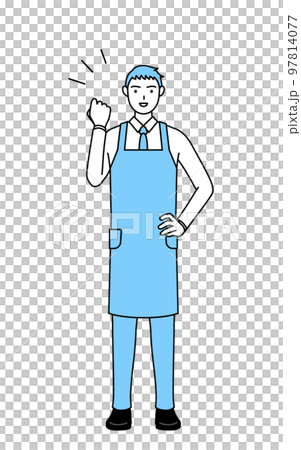 一個穿著圍裙的男人在做膽量姿勢 97814077