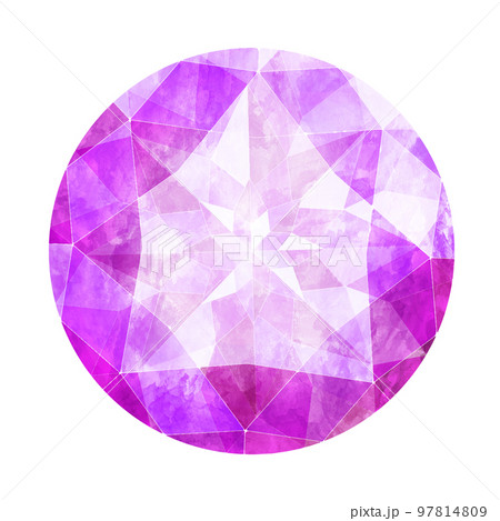 ラウンドブリリアントカットの紫のジュエリー水彩イラスト画像 97814809
