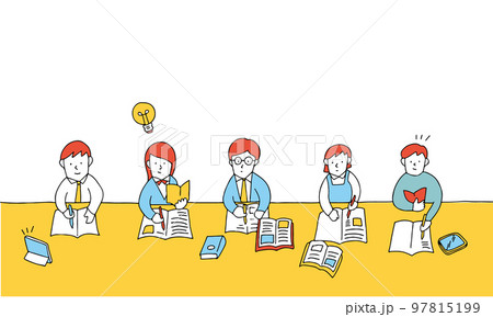 勉強する5人の高校生・中学生のイラスト 勉強する5人の高校生・中学生のイラスト 97815199