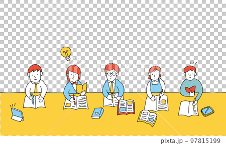 Illustration of five high school and junior high school students studying Illustration of five high school and junior high school students studying 97815199