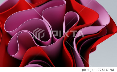 Dynamic motion abstract elements with multicolored sheets on white background. Elegant flow background. 3d rendering. 97816198