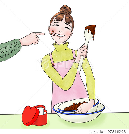 バレンタインでチョコを作る女性 97816208