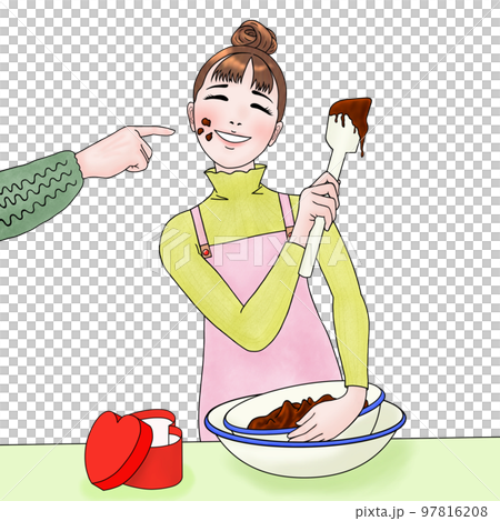 バレンタインでチョコを作る女性 97816208