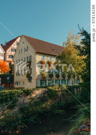 Old national German town house in Bietigheim-Bissingen, Baden-Wuerttemberg, Germany, Europe. Old Town is full of colorful and well preserved buildings. 97818286