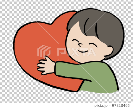 一個男孩抱著一顆心的插圖 一個男孩抱著一顆心的插圖 97818465