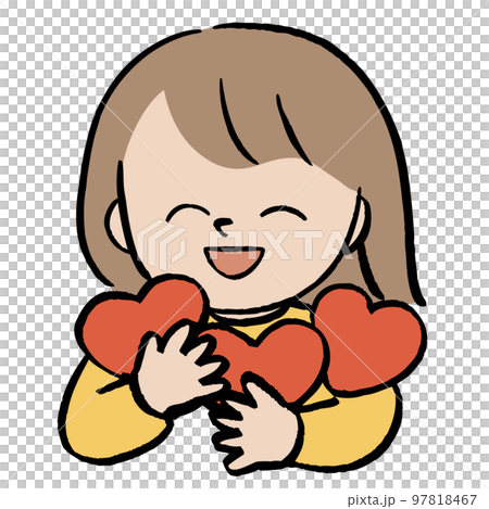 拿著三顆心的女孩插畫 拿著三顆心的女孩插畫 97818467