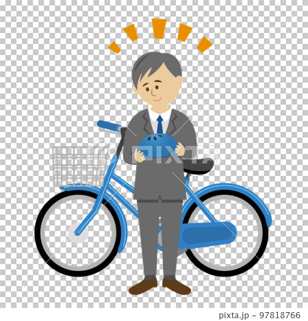 自転車ヘルメットに前向きな会社員のイラストイメージ 97818766