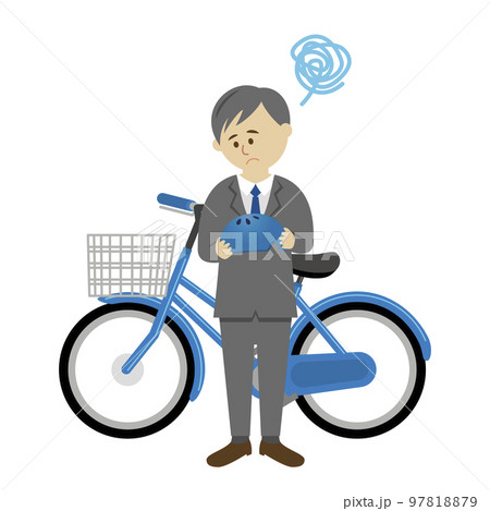 自転車ヘルメットに悩む会社員のイラストイメージ 97818879