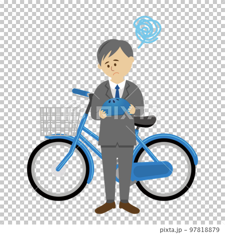 自転車ヘルメットに悩む会社員のイラストイメージ 97818879