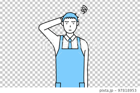 困って頭をかくエプロンを着た男性 97818953