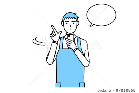 スマホを操作するエプロンを着た男性 スマホを操作するエプロンを着た男性 97818969