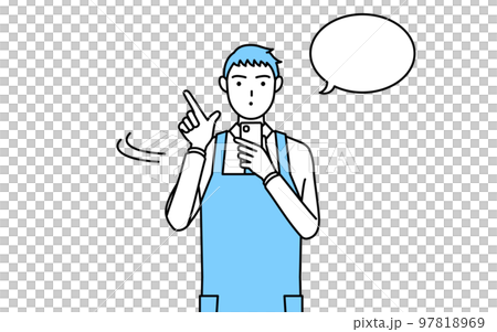スマホを操作するエプロンを着た男性 スマホを操作するエプロンを着た男性 97818969
