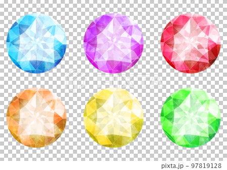 ラウンドブリリアントカットのジュエリー水彩イラストセット 97819128