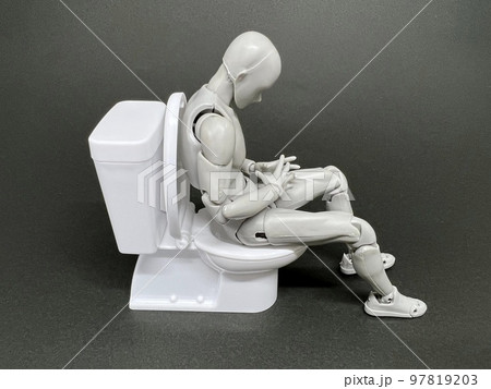 座ってトイレで用を足す人形 97819203