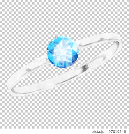 青い指輪のジュエリー ラウンドブリリアントカットの水彩イラスト 青い指輪のジュエリー ラウンドブリリアントカットの水彩イラスト 97819246