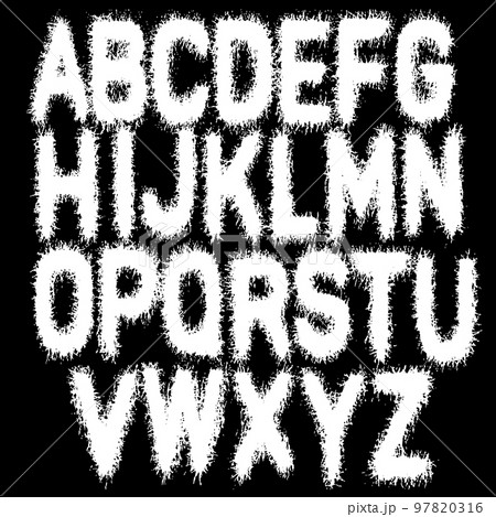 Metal music band font.White smudged and tattered alphabet on black background. Metal music band font.White smudged and tattered alphabet on black background. 97820316