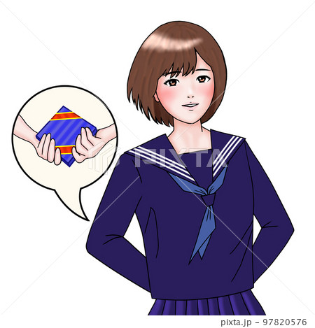 バレンタインデーでチョコを持って告白する女子高生 97820576