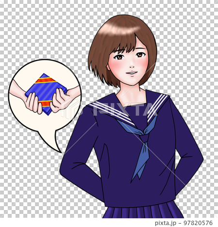 High school girl confessing with chocolate on Valentine's Day 97820576