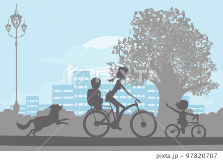 bicycle ride in the city park with children bicycle ride in the city park with children 97820707