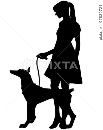 犬の散歩をする女の子　シルエット 97820721