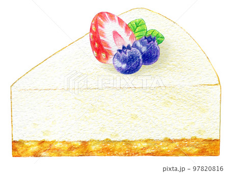 カットしたレアチーズケーキの色鉛筆画ワンポイント 97820816