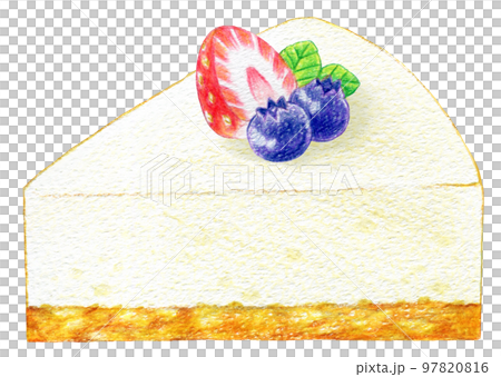 カットしたレアチーズケーキの色鉛筆画ワンポイント 97820816