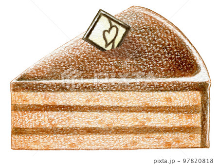 カットしたザッハトルテケーキの色鉛筆画ワンポイント カットしたザッハトルテケーキの色鉛筆画ワンポイント 97820818