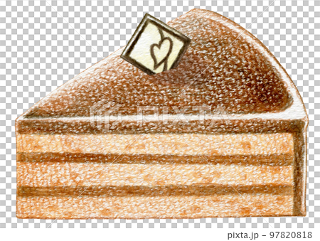 カットしたザッハトルテケーキの色鉛筆画ワンポイント カットしたザッハトルテケーキの色鉛筆画ワンポイント 97820818