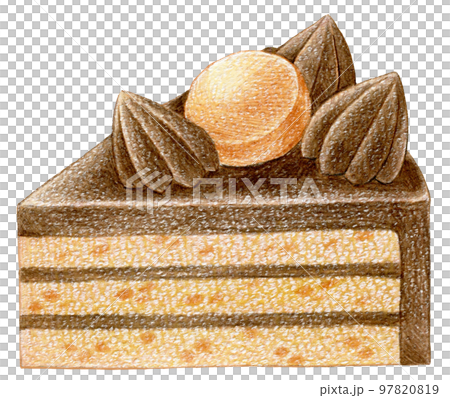 カットしたチョコレートケーキの色鉛筆画ワンポイント カットしたチョコレートケーキの色鉛筆画ワンポイント 97820819